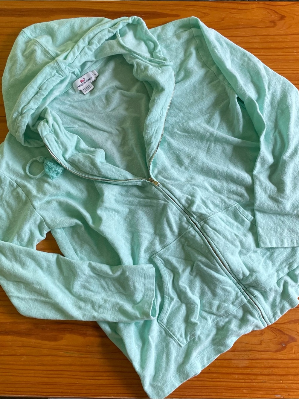 Seafoam Mint Green Linen Cotton Zip Up Hoodie